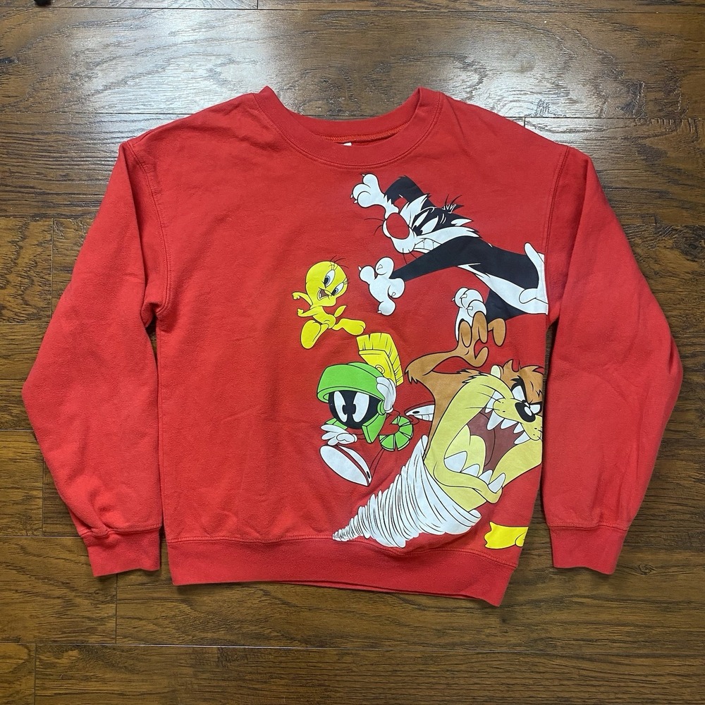 Looney Tunes Boys Red Graphic Sweatshirt Bugs Bunny Taz Daffy Duck Size M 7-9‎